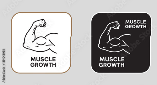 Muscle Growth and Strength Training Concept Design in White and Black: Graphic Representation of Building Muscle Mass, Fitness, Bodybuilding, and Healthy Lifestyle in Modern Design for Gym Advertising