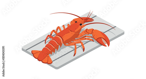 Isometric lobster on cutting board culinary seafood design for kitchens