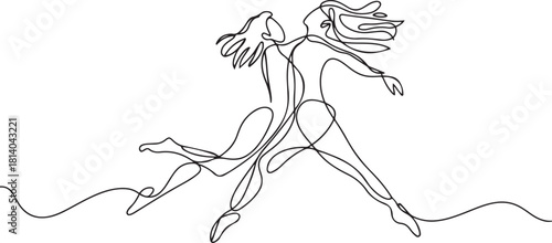 Dynamic Line Art Dancers in Motion. line icon-continuous line drawing. one line Icon drawing with white background