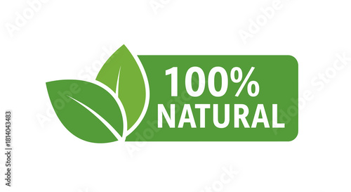 Green 100% Natural Product Label Promoting Eco-Friendly Initiatives in Sustainable Agriculture & Organic Food Industry to Showcase Environmental Consciousness for Marketing Presentations & Advertising