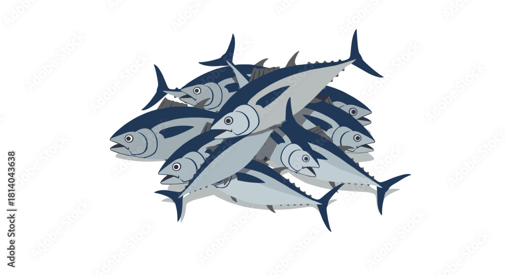 Fototapeta premium Colorful school of tuna fish swimming in clear ocean waters