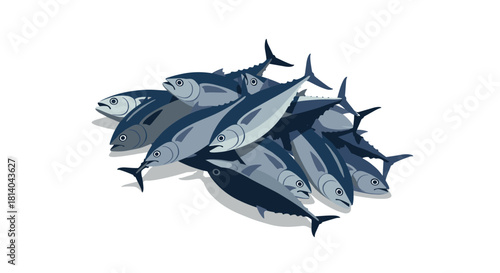 Flat design tuna fish school on white background