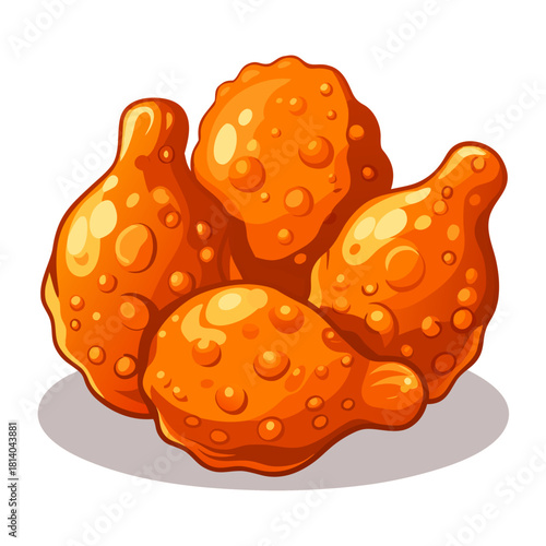 Crispy fried chicken drumsticks and thighs arranged neatly on a white background. Visible seasoning texture, bright studio setup, and a simple modern presentation.