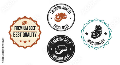 Premium Beef Badges for Butcher Shop Advertising, Promoting Quality Steaks & Meats on Menu, Labels for Restaurant Branding, Business Marketing Presentation Vector, Butcher Shop Quality Design Set, Gas
