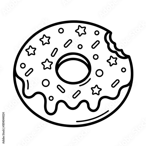 Small Jelly Donut with Sprinkles, Cute Line Art Coloring Page