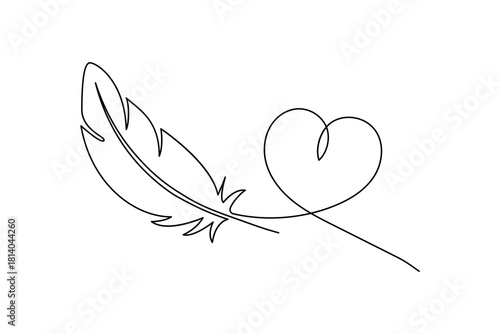 Elegant continuous black  line sketch of a delicate writing plume