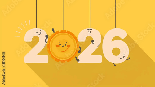 Charming cartoon numbers 2026 with happy faces and eyes perfect for festive and educational designs