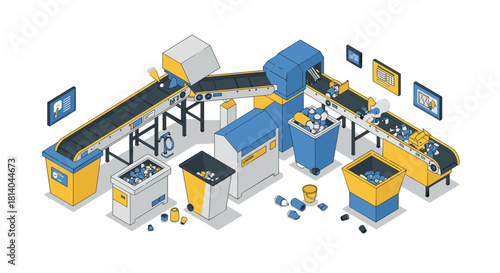Automated recycling conveyor system in isometric design for waste management solutions