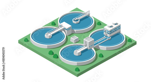 Modern isometric water treatment plant on grass