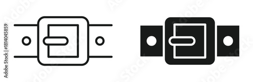 Seat-belt buckle icon set in outline and silhouette style, representing safety and secure fastening, vector illustration.