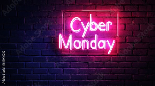 Cyber Monday Neon Sign on Brick Wall for Advertising