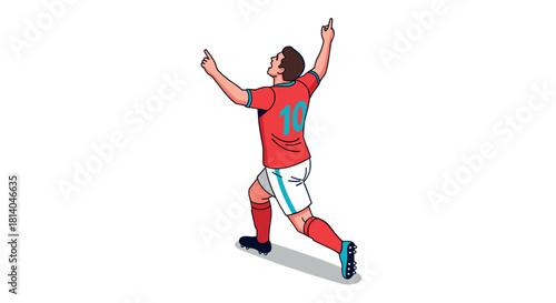 Soccer player celebrating goal in red uniform