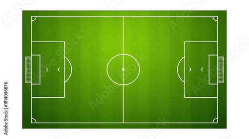 Top down flat illustration of a vibrant green soccer field with subtle grass texture and clean graphic style
