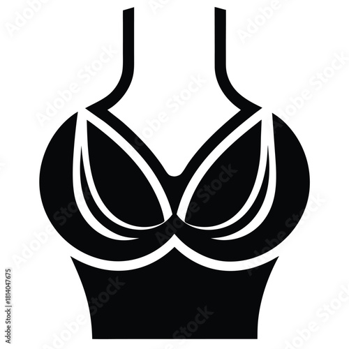 A flat design vector icon of the female breast, suitable for health or anatomical representation.
