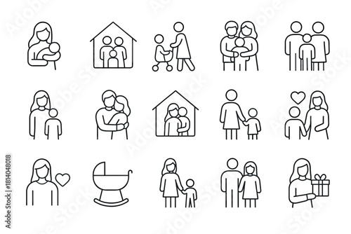 Minimalist family icons collection featuring parenting and relationships