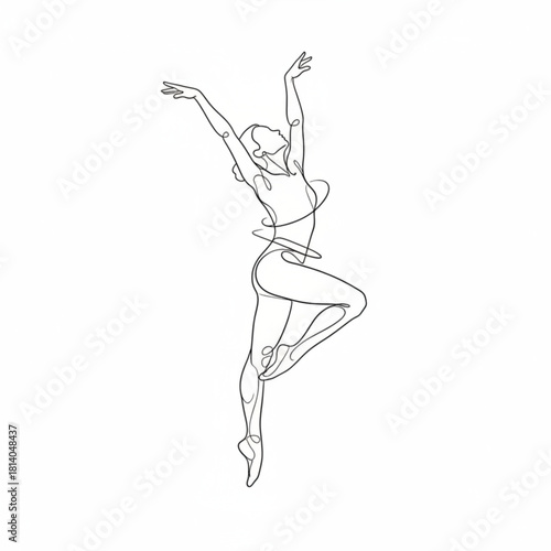 Graceful Ballerina in Motion: A minimalist line drawing captures the elegance of a ballerina in a dynamic pose, expressing fluid movement, and the art of dance.