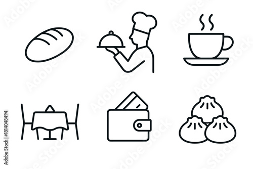 Simple line icons of dining and culinary themes