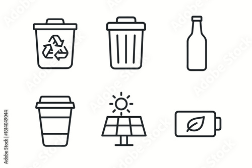 Ecofriendly linear icons recycling, solar power, sustainable energy solutions