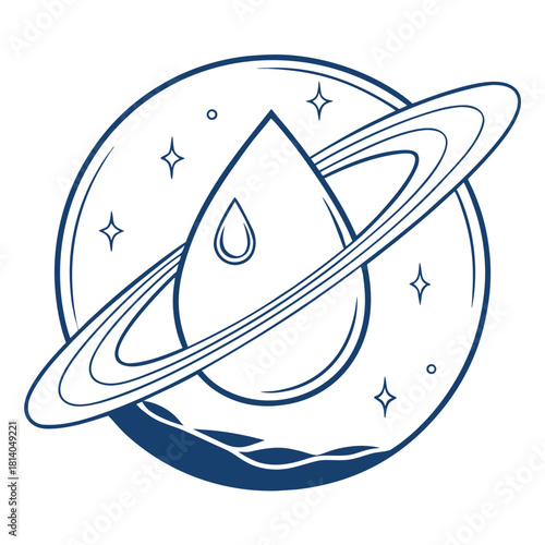 Stylized droplet-ring logo where a single ring wraps around a small teardrop in orbit-like motion, representing purity and protection, subtle blue gradient minimal vector.