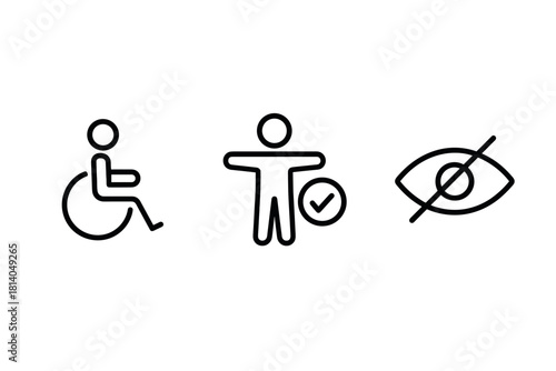 Accessible icons disability, inclusivity, vision representation in line art