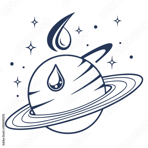 Stylized droplet-ring logo where a single ring wraps around a small teardrop in orbit-like motion, representing purity and protection, subtle blue gradient minimal vector.