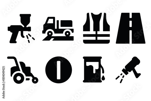Construction and roadwork silhouette icons for safety and maintenance