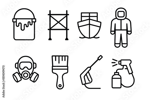 Construction tools and safety gear in minimalist outline style