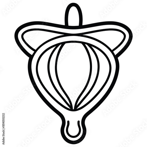 A monochrome vector line art of the bladder, illustrating the urinary system organ in a detailed, black and white style.