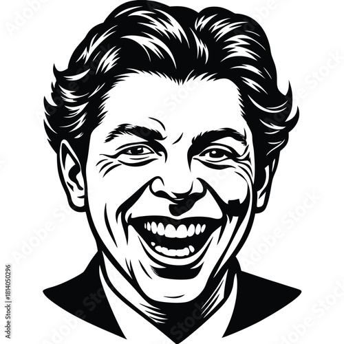A monochrome vector of a smiling cheek, capturing the expression of happiness with minimal black and white contrast.