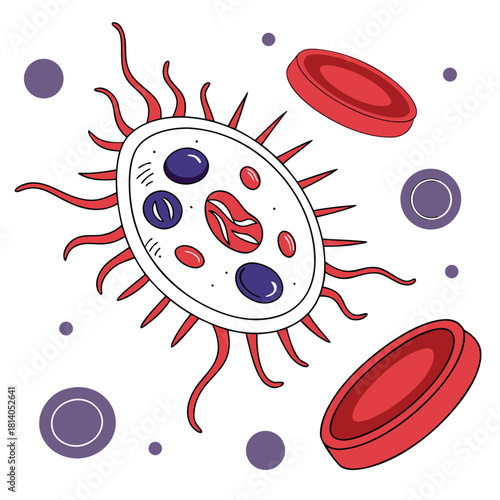A vibrant vector of a white blood cell (leukocyte), illustrating immune system biology with bold color and detail.