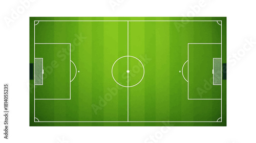 Top down graphic illustration of a vibrant green soccer field with subtle grass texture