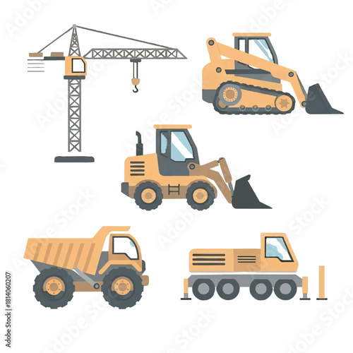 Heavy Construction Machinery and Equipment Vector Set