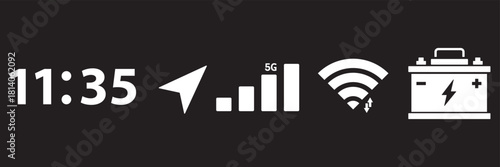 Mobile icons set. Phone bar status sign. Vector design set stock illustration. Status bar icon. Time, GPS, signal, battery, wifi. Vector Best Design, Eps 10.