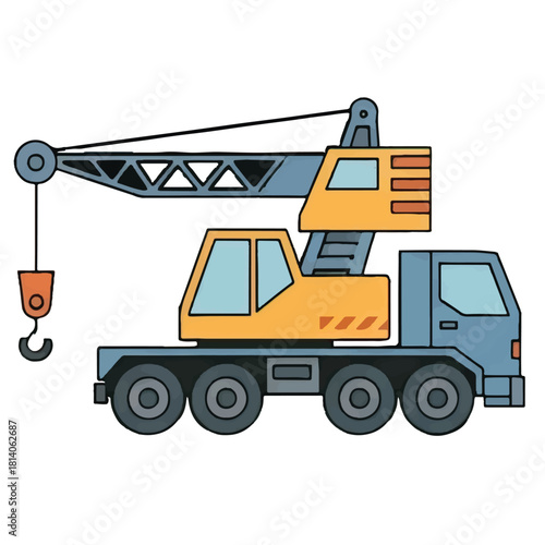 Cartoon Mobile Crane Truck Heavy Construction Vehicle