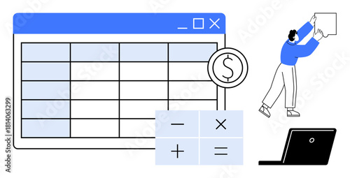 Spreadsheet tools. Illustration showcases spreadsheet tools for financial calculations and data management. Useful for finance, accounting, data analysis, budgeting, and software development