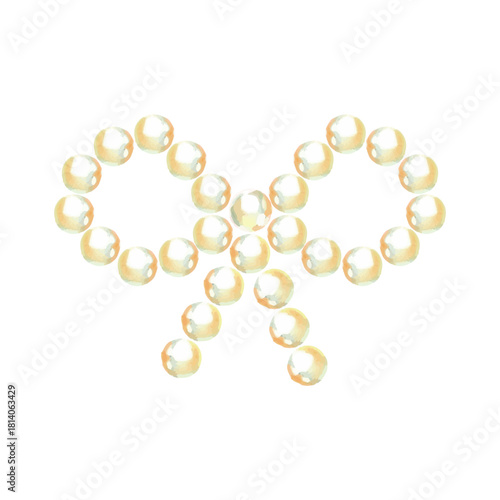Pearls in the shape of a bow. In watercolor style, soft girlish style, glossy highlights, elegant retro style Coquettes, isolated on white background.