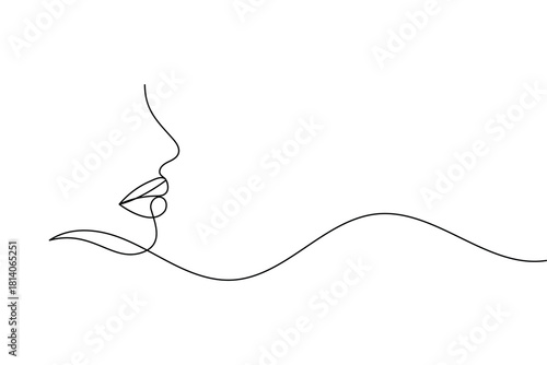 Lips and nose continuous line art minimal face outline illustration