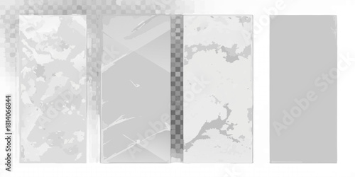 Four vertical panels with abstract textures and geometric patterns