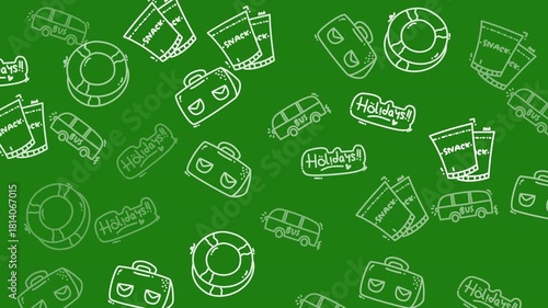 Seamless holiday fun with holiday bus snack bags and lifesavers on green. Perfect for travel or holidaythemed designs and concepts.