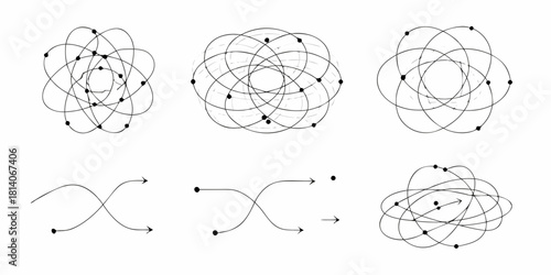 Abstract geometric diagrams illustrating intersecting paths and orbits