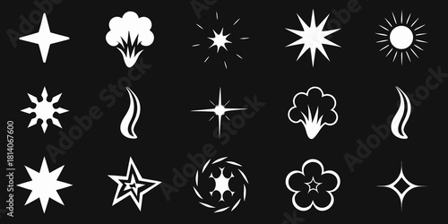 Collection of white vector icons on black background
