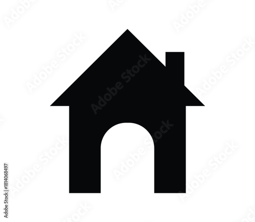 Black house icon isolated on simple vector illustration of a house with a chimney and a rounded door, perfect for website navigation, real estate, or homerelated designs