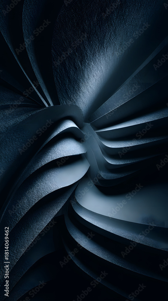 Fototapeta premium Detailed folds of layered dark paper create an intriguing abstract pattern in dramatic lighting