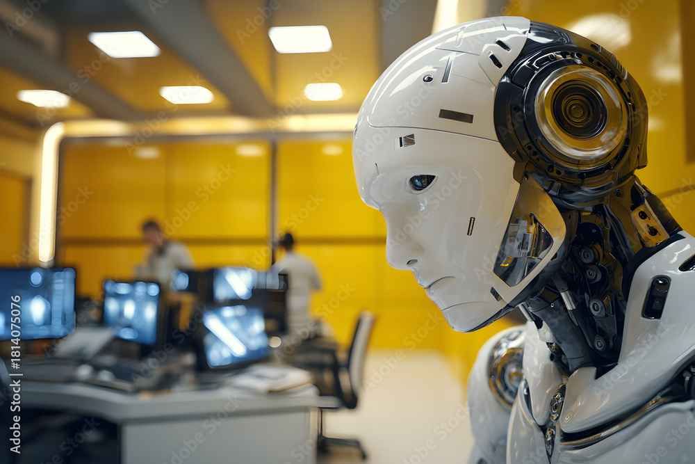 Fototapeta premium Advanced android in modern office environment for innovative technology concepts