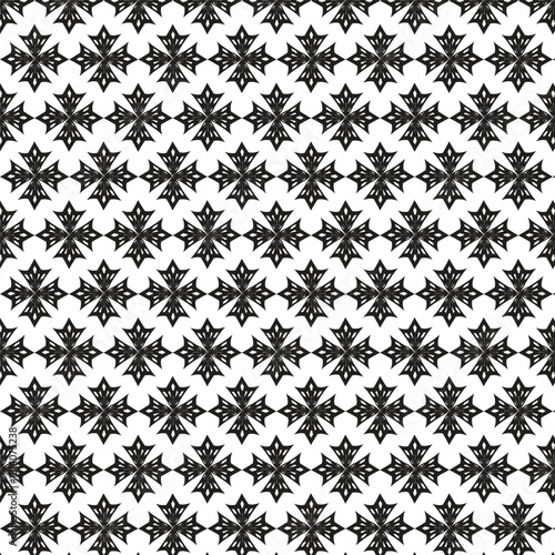 Intricate black and white geometric floral pattern repeating seamlessly across the entire image surface