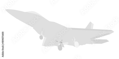 A combat fighter jet in vector silhouette form flies powerfully with roaring engines and wide wings against a stark white background.