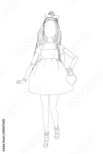 A deluxe doll in contour style wears a white dress with bow and holds a bag heart. She stands peacefully