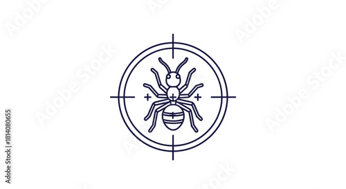 Outline illustration of an ant within a target scope, symbolizing pest control, extermination, or targeting specific insects.