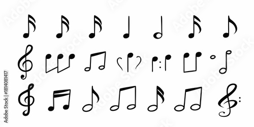 Collection of hand drawn music notes and symbols