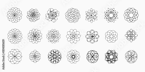 Collection of intricate geometric floral and circular line art designs